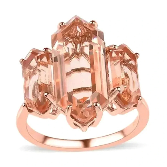 Morganite Quartz Triplet Three Stone Ring. - Picture 4 of 9